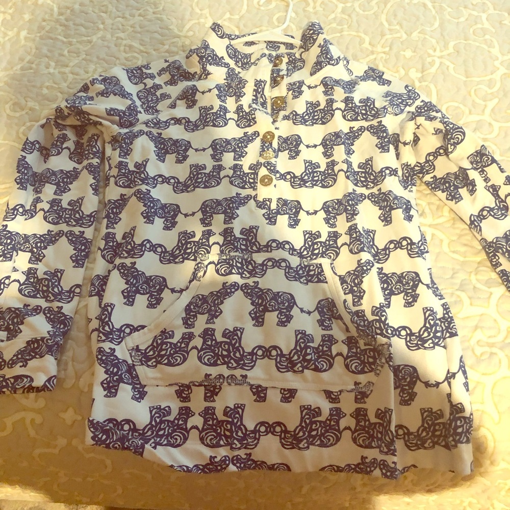 Lilly Pulitzer White Pullover Hoodie with Navy Elephant Print